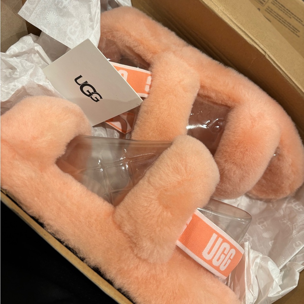 UGG Soft Coral Fluffy Slippers